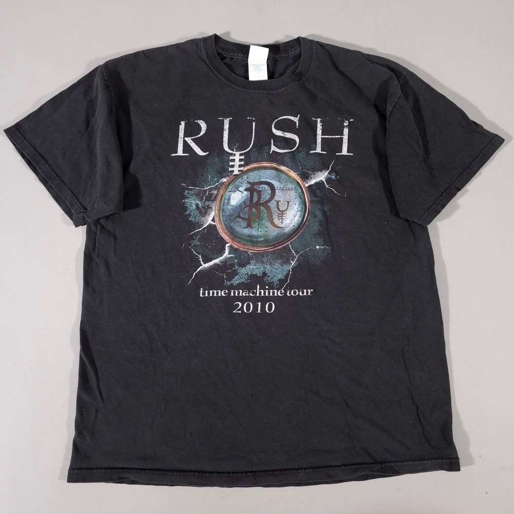 M&O Knits Rush Band Tee Mens L Black Time Machine Tour 2010 Graphic T-Shirt